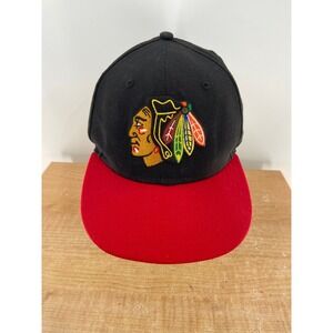 New Era Chicago Blackhawks 59FIFTY Fitted Baseball Cap Size 7 3/4 Black Red NHL
